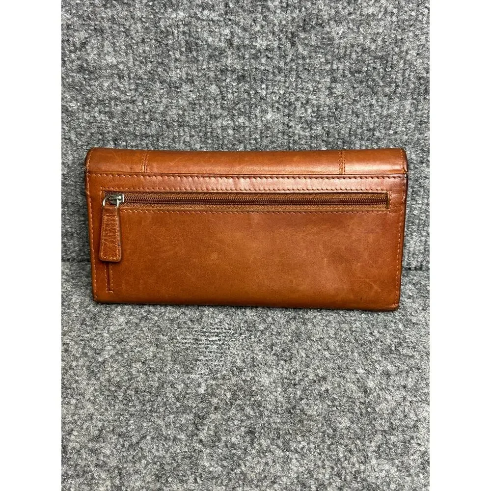 Mancini RFID Casablanca leather trifold wallet cognac brown horse logo clutch